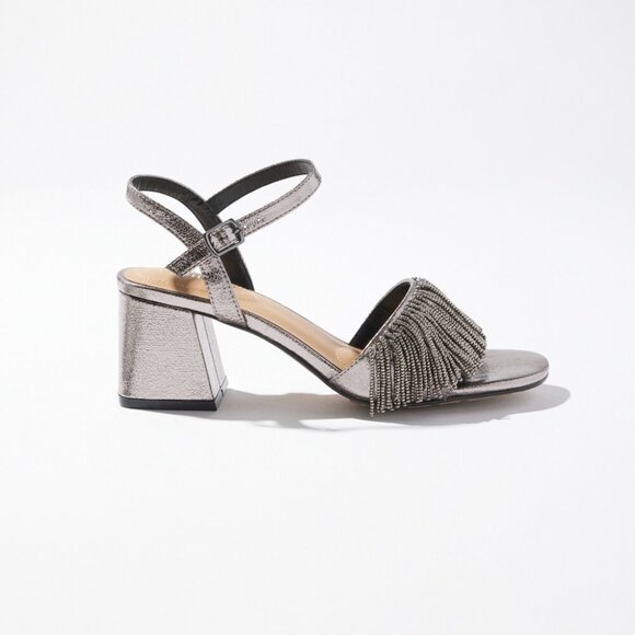 Chico's Shoes - 👠Beaded Fringe Heels - Metallic with Cascading Beads👠